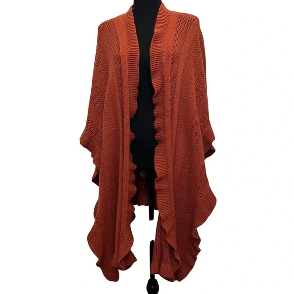 Jeffrey and Paula Ruffled Shawl Wrap Rust Size Small Medium - Picture 1 of 7